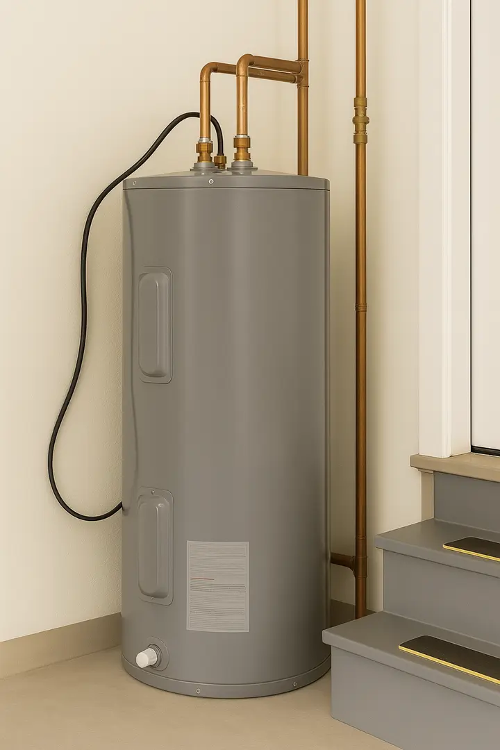 Hot water tank installation in house